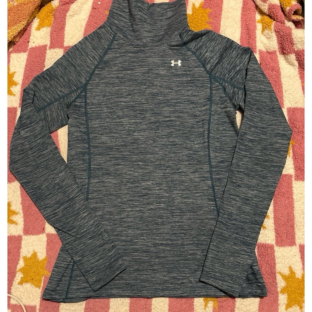 Under Armour ColdGear Women's Dark Heather Green Mock Neck Fitted Pullover, Larg